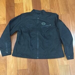 Harley Davidson Womens Black Motorcycle Jacket‎ Full Zip Logo Embroidered Size M